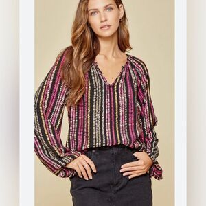 Fourteen and 9th chic long sleeve pink yellow and black top size large